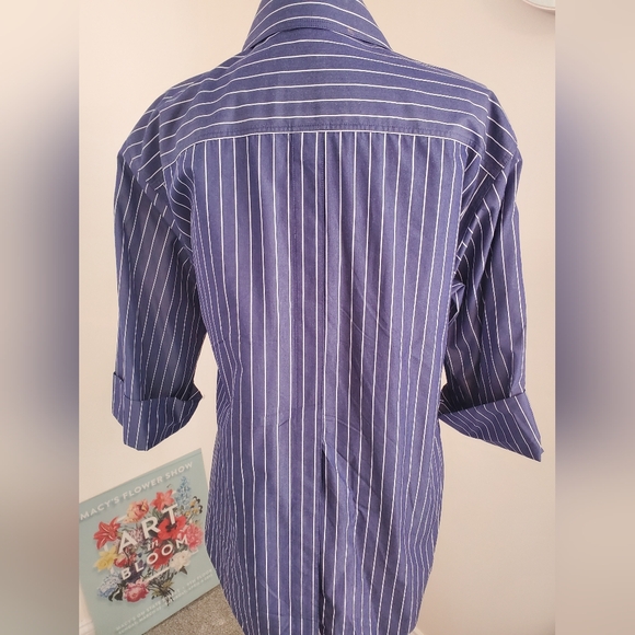 Lafayette 148 New York Blue and White Dress Shirt Sz 4-6 - Picture 6 of 6